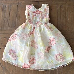 Rachel Riley silk sheer floral overlay sleeveless Peter Pan collar dress